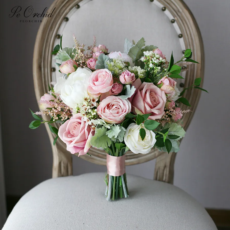 PEORCHID винтажный Свадебный искусственный букет невесты Ramo Novia Boda украшения для