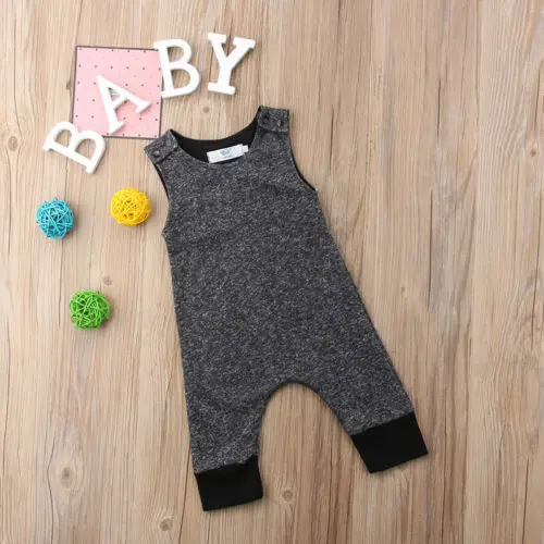 Boy Girl Clothing Summer Newborn Baby Kids Boys Girls Rompers Cotton Sleeveless Solid Gray Round Neck Cute Jumpsuit Romper |