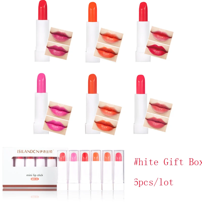 White Gift Box Подарочная коробка 6 шт./компл. Обнаженная матовая помада, Водонепроницаемый Протяжного и прочного увлажняющего эффекта Batom комплект, макияж губ комплект пигмент бархатный образца - Цвет: White Gift Box