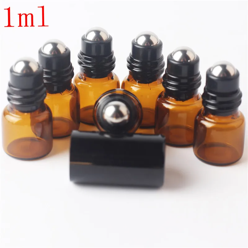 

50pcs 1ml roll bottles for essential oils roll-on refillable perfume bottle deodorant containers with black and gold lid