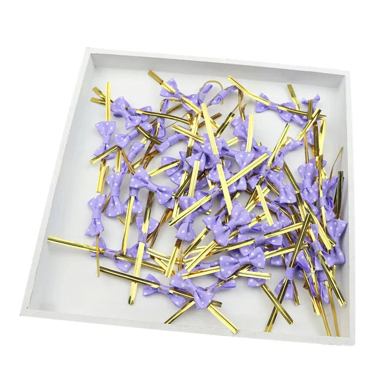 Purple Twist Ties 50 шт. в горошек с бантом металлические закрученные стяжки уплотнительная проволока Виолончель леденец подарочная упаковка для конфет сумки крепеж уплотнительные фиксированные стяжки - Цвет: Purple Twist Ties