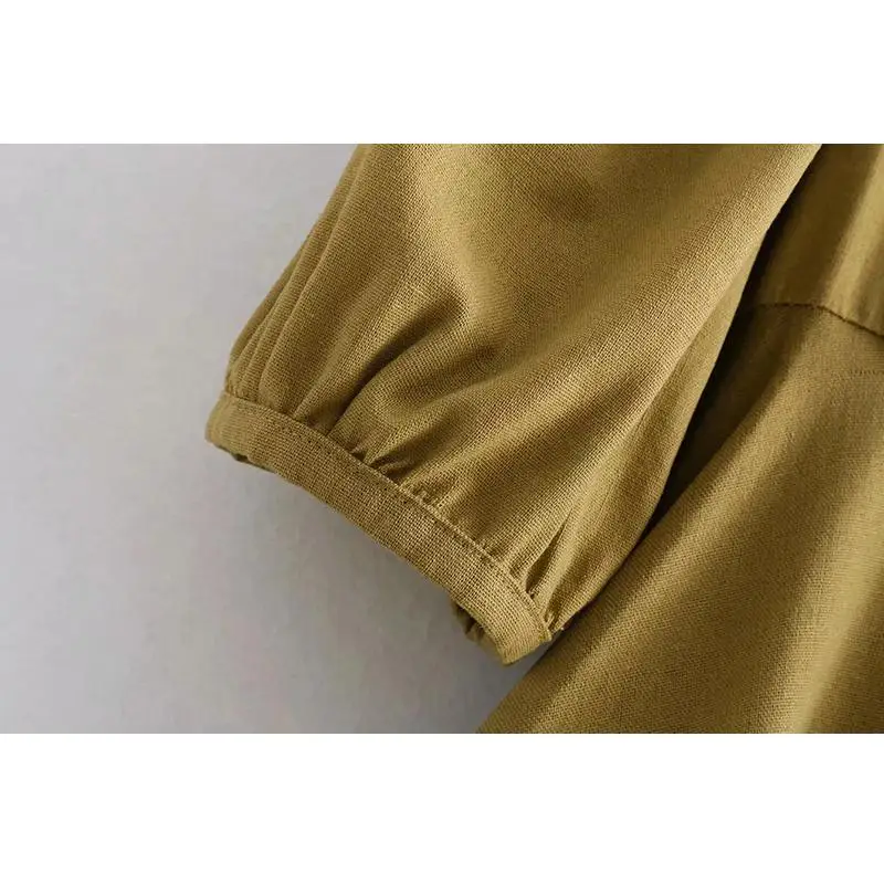 Летнее платье и пуговицы льняное женские пикантные площадь Половина рукава