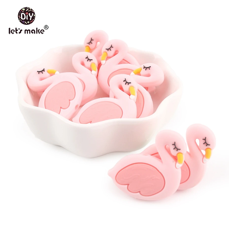 

Let's Make 5pc Silicone Teether Mini Flamingo Beads Cartoon Baby Nursing Gifts Baby Teething Food Grade BPA Free Silicone Beads
