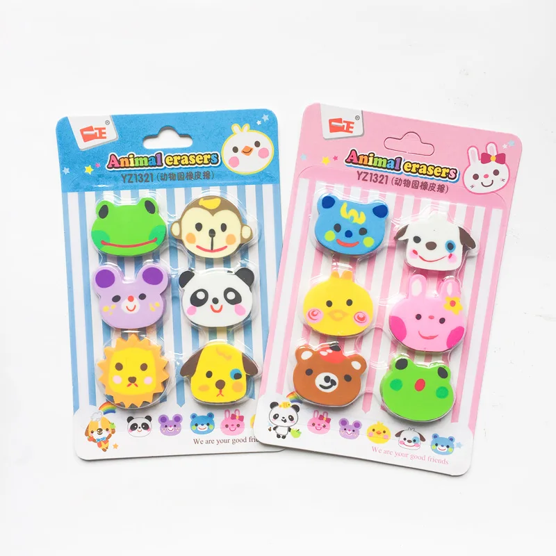 6 шт./компл. резиновые ластики для животных рисования школы офиса канцелярские