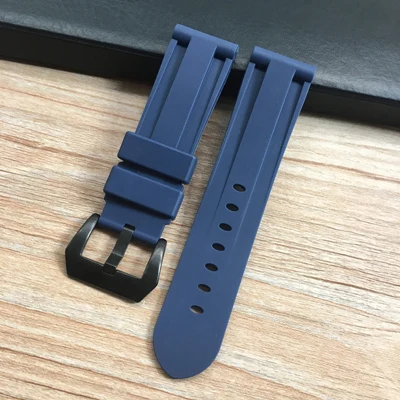 Blue Black buckle Мягкий 22 мм 24 мм серый красный черный синий красный белый зеленый силиконовый ремешок для часов Panerai Pilot Iwatch Oris ремешок для часов - Цвет ремешка: Blue Black buckle