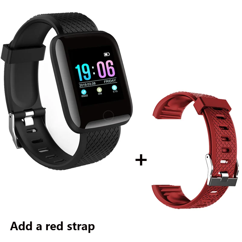 Add a red strap Умные часы для мужчин приборы для измерения артериального давления водостойкие Smartwatch для женщин сердечного ритма мониторы фитнес трекер - Цвет: Add a red strap