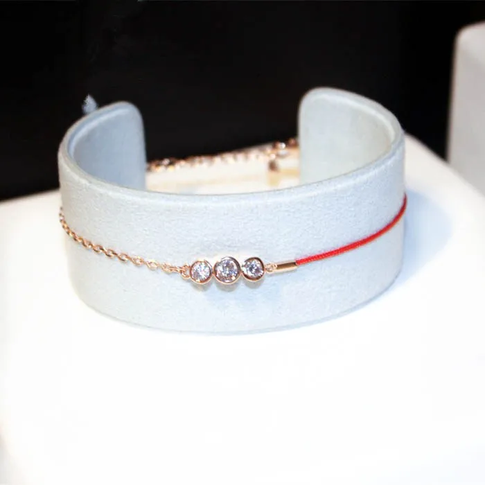 Женские браслеты из красной веревки 3 кристалла розовое золото|bracelets for|red rope