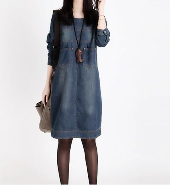 Платье рубашка женское винтажное большого размера с длинным рукавом|denim dresses