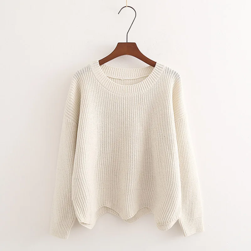Осень 2018 женские свитера и пуловеры с круглым вырезом повседневный однотонный