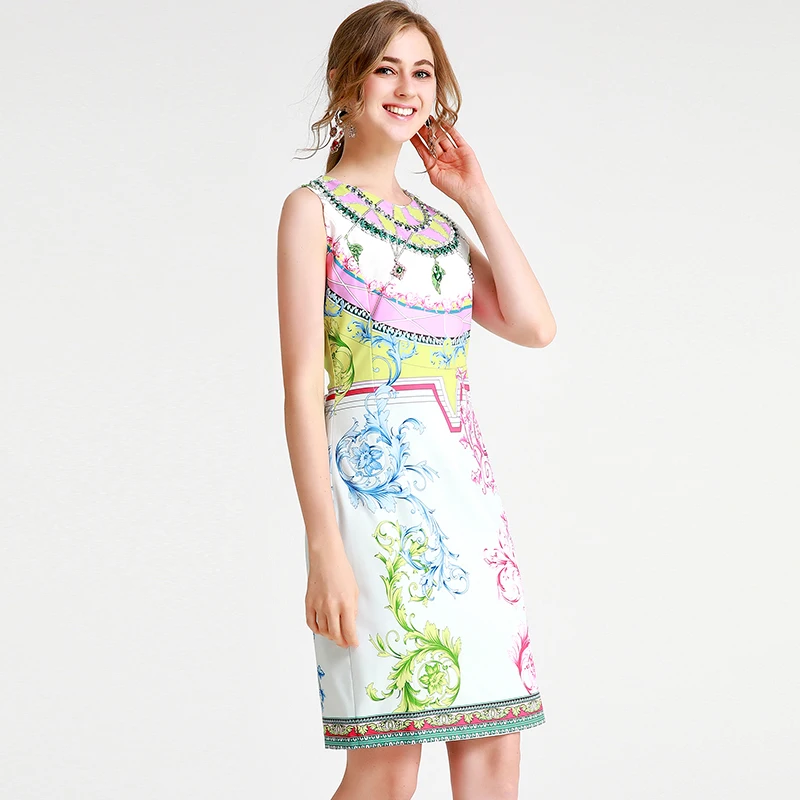 Новая мода 2019 летнее женское платье с принтом красивое БЕЗРУКАВНОЕ футляр