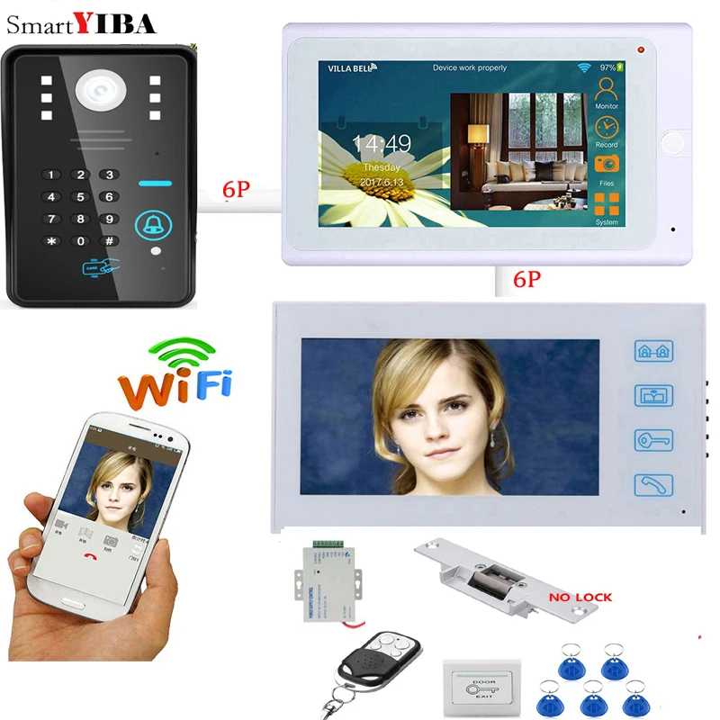 SmartYIBA беспроводной дверной замок с Wi-Fi видео дверные звонки телефон двери видео домофонная сигнализация системы Wi Fi TF карты+ Электрический Смарт замок