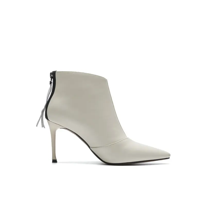Women Genuine Leather Ankle Boots zipper fringe Sexy Pointed Toe Party Wedding Shoes Woman Ladies Basic Boots Pumps