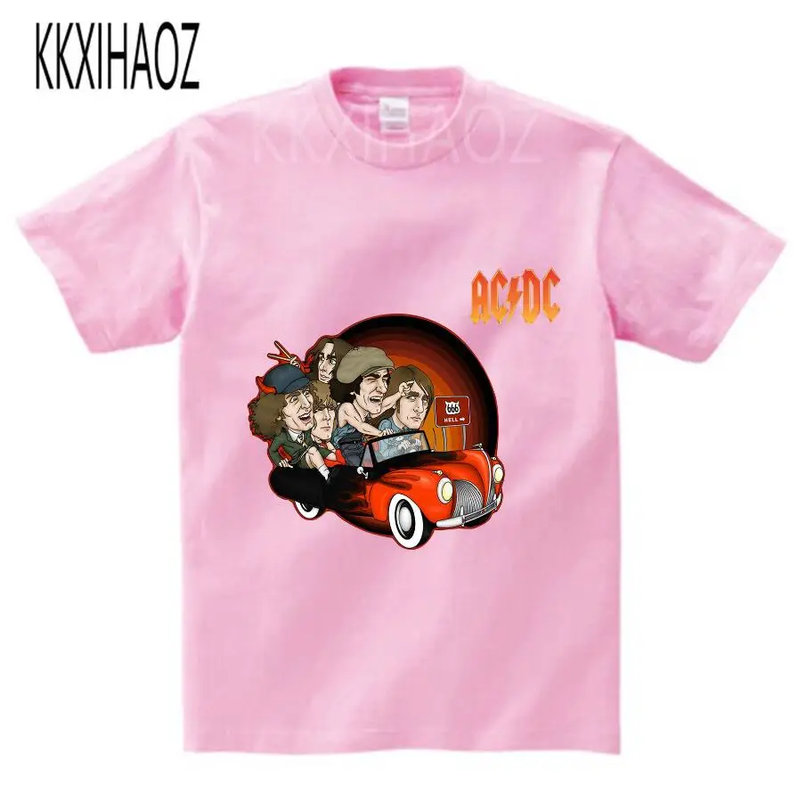 pink childreT-shirt Новинка года, Camisetas AC/DC band rock, футболка, футболки с принтом acdc для мальчиков, Повседневная футболка, детский хлопковый топ с короткими рукавами в стиле хип-хоп - Цвет: pink childreT-shirt