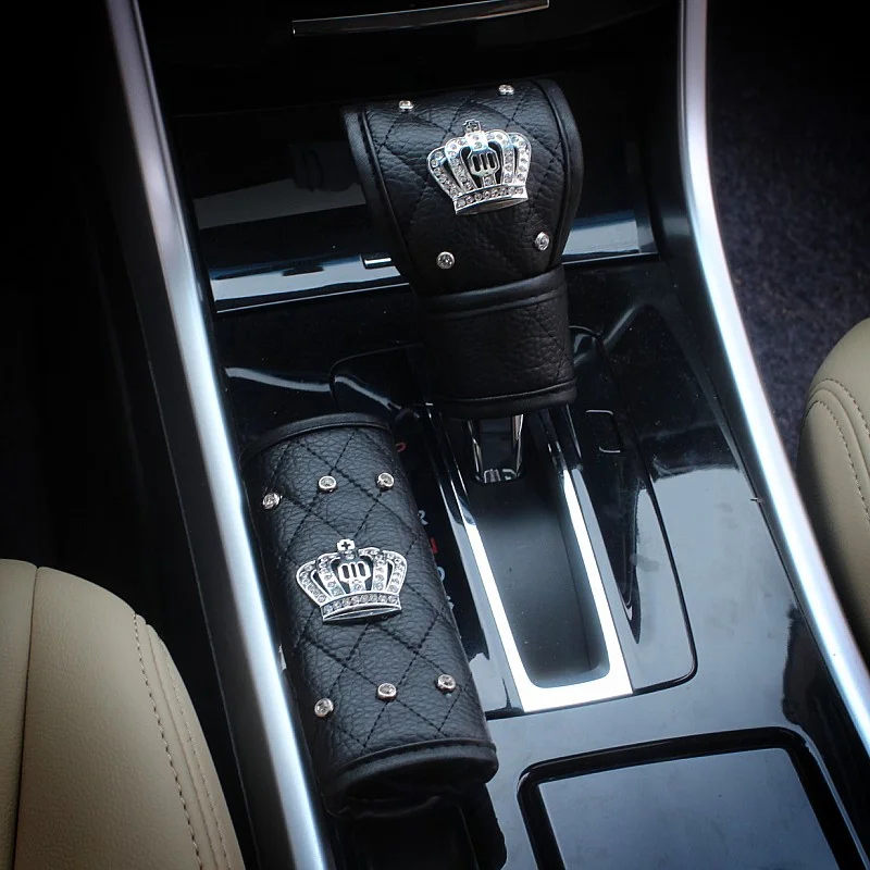 Модная Хрустальная корона кожаная крышка для автомобильного редуктора ручного