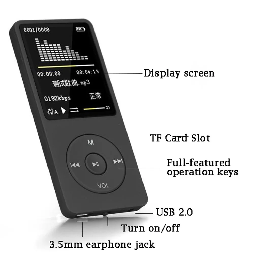 Новое воспроизведение MP3 MP3 70 часов без потерь Звук Музыкальный плеер TXT электронная книга fm-рекордер TF карта+ Чехол Поддержка до 128 ГБ
