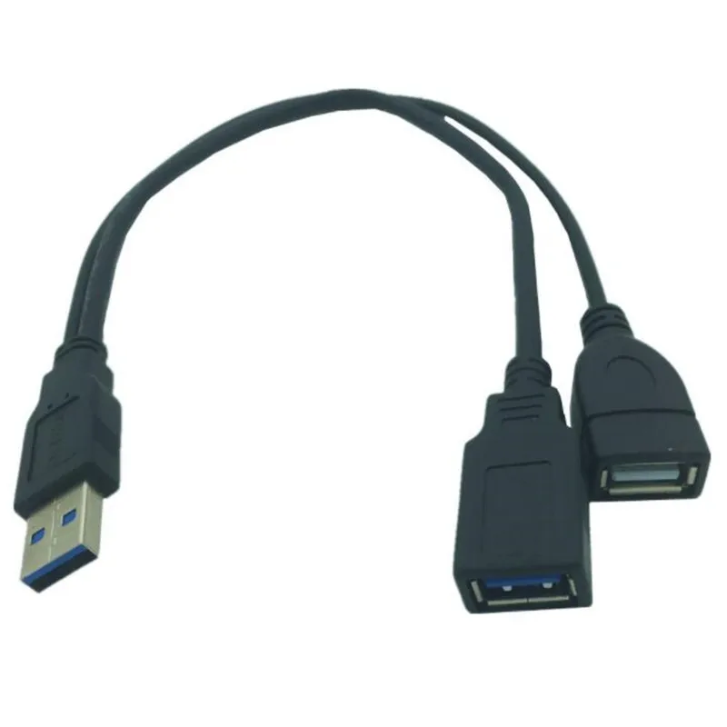 

USB 3.0 Male to Dual USB Female Extra Power Data Y Extension Cable for 2.5" Mobile Hard Disk Black Color 0.3M