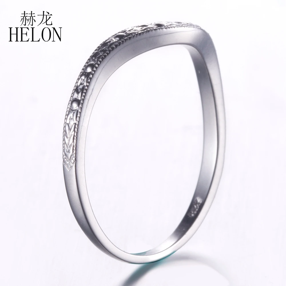 

HELON Solid 14k (AU585) White Gold Vintage Antique Handcrafted Artisan Women Trendy Fine Jewelry Anniversary Wedding Ring Bands
