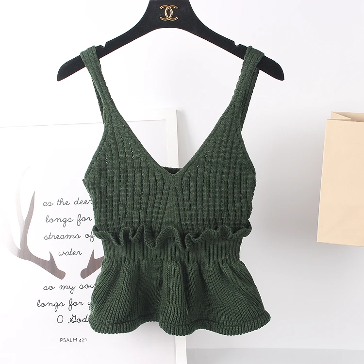 MISSFEBPLUM Korean Harajuku Pullover Women Sweater Vest 2020 Autumn Winter Sleeveless Ruffle Cropped Peplum Tops Knitwear Jumper |