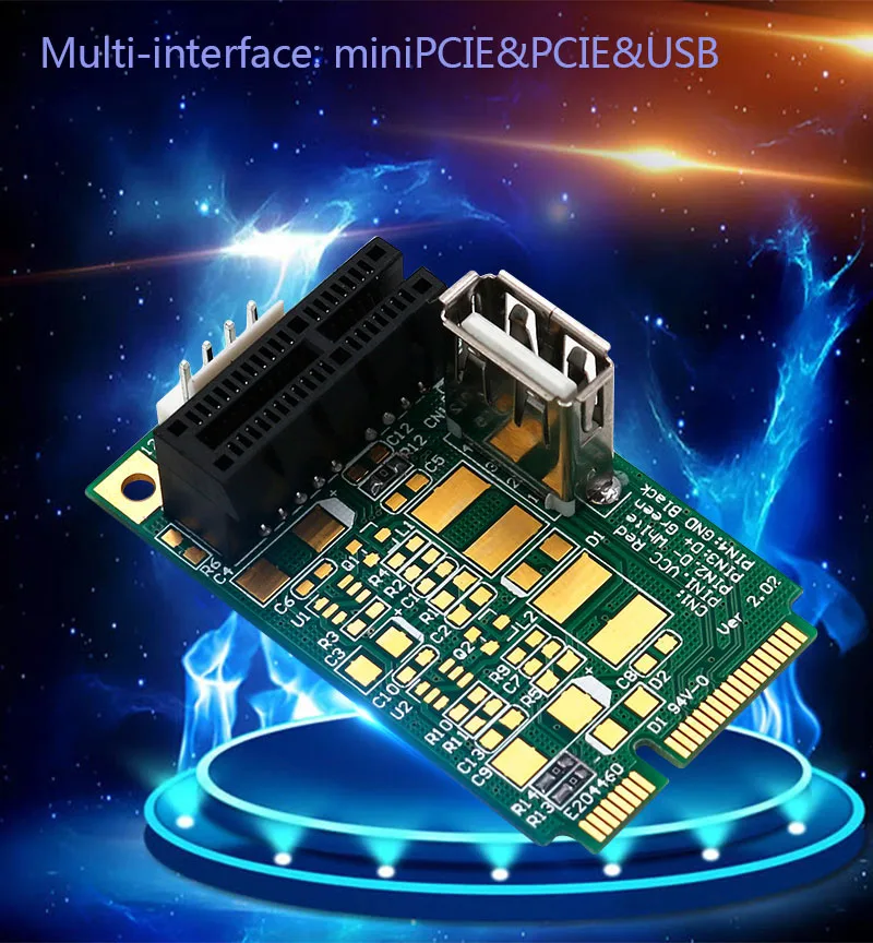 Mini PCI E для pci Express 1X с адаптером USB Riser Card 4Pin вход питания Поддержка USB 2,0 передача данных до 480 Мбит/с