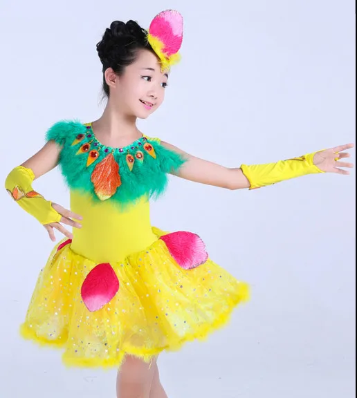 Балетное платье для девочек балетная пачка без рукавов с перьями детский