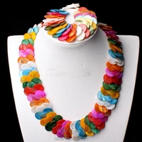 high quality pretty 15mm natural mixedcolor shell mop handwoven fashion necklace and bracelet 1set w2464