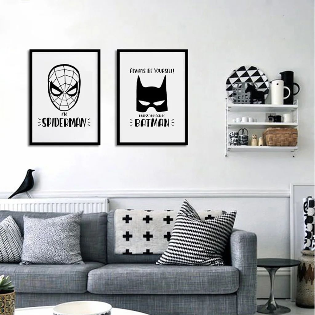 Милый мультяшный супергерой минималистичный художественный холст с принтом