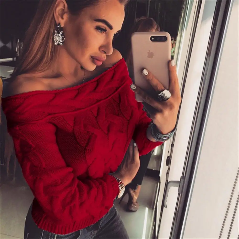 2008 Autumn and Winter New Sweater Women's One-Character Collar Flax Open Shoulder Knitted | Женская одежда