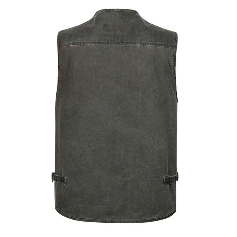 Mens Cotton Vest Waistcoat Sleeveless Jacket Male Casual Loose Baggy Denim With Pocket Big Size 4XL 5XL 6XL 7XL | Мужская одежда