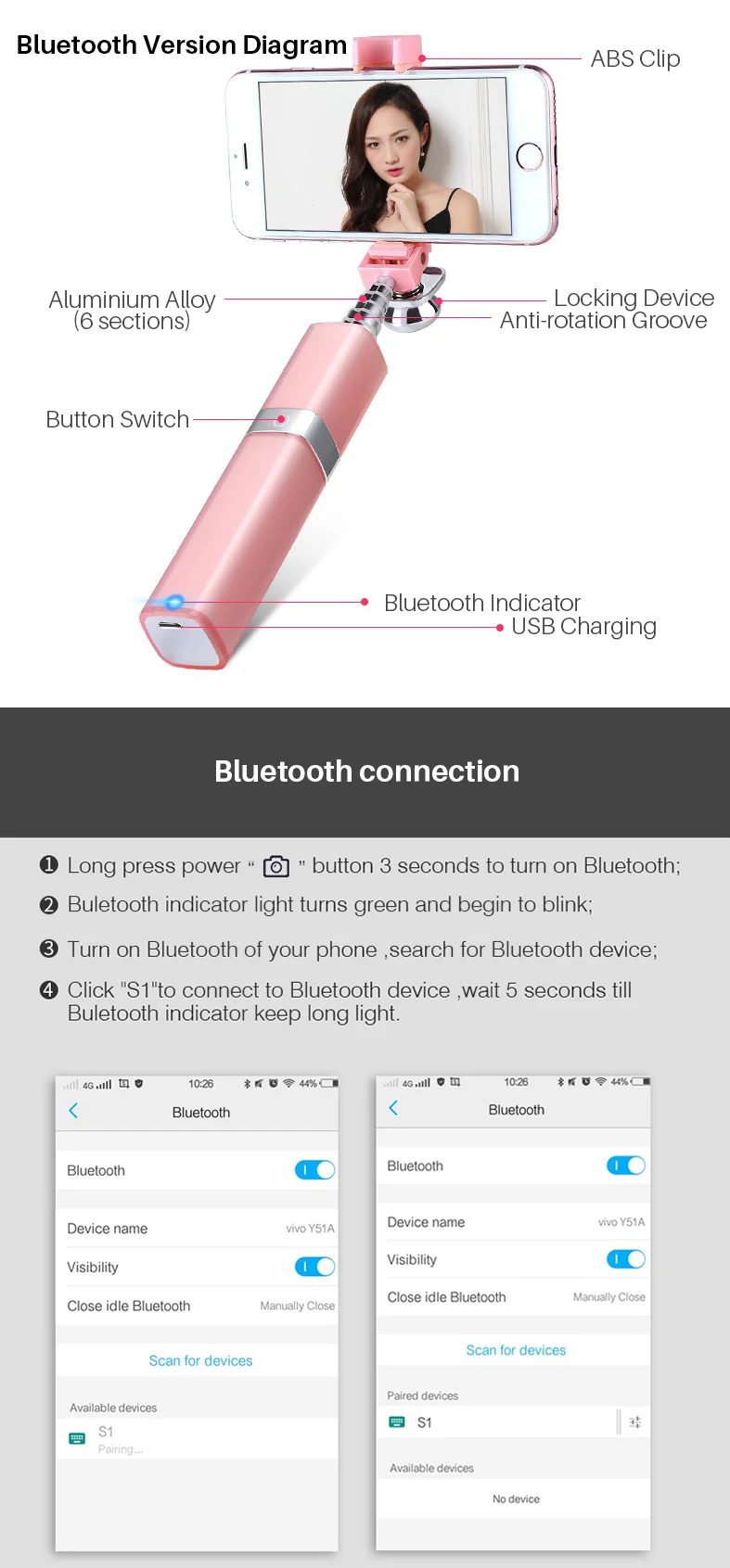 Портативный Беспроводной Bluetooth пульт дистанционного спуска затвора Губная помада Дизайн селфи палка для iphone Samsung смартфонов Self-portrait артефакт