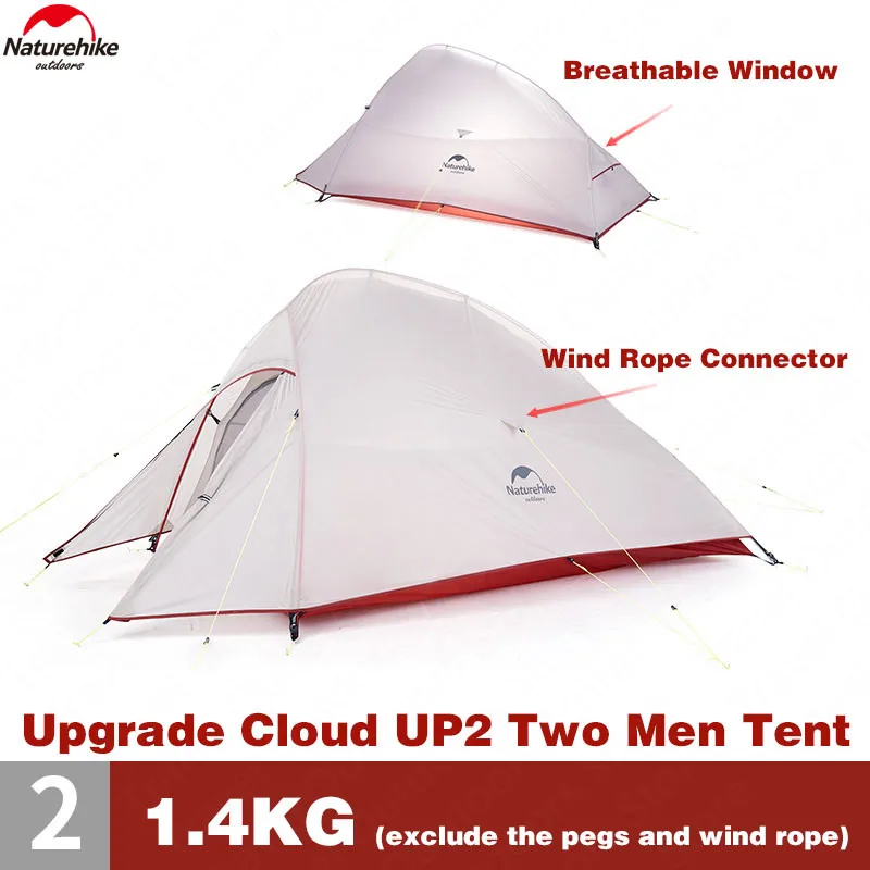 Naturehike палатка обновления CloudUp серии 2 человек 20D силиконовый двухслойный алюминиевый полюс Сверхлегкий Палатка NH17T001-T - Цвет: UP2 20D Nylon