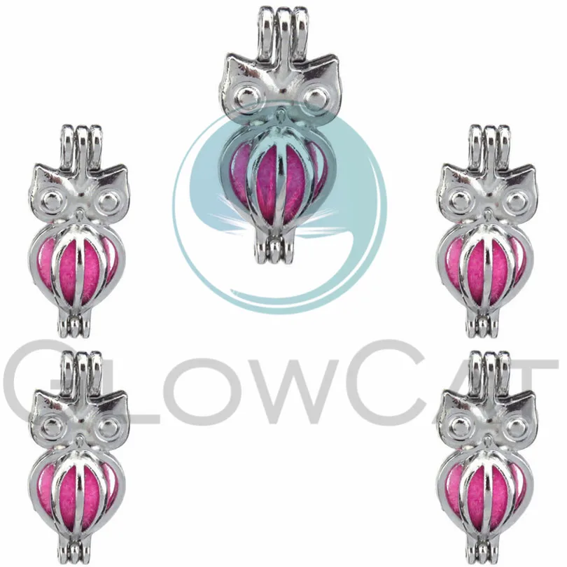 5 шт покрытые серебром Цвет полые с милой совой Жемчужница клетка медальоны