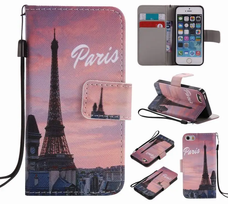 Для Coque iPhone 5S Чехол кожаный кошелек флип-чехол для телефона Apple iPhone 5 5S SE чехол милый мультяшный аниме Кот для девочек флип-чехол - Цвет: Style 4
