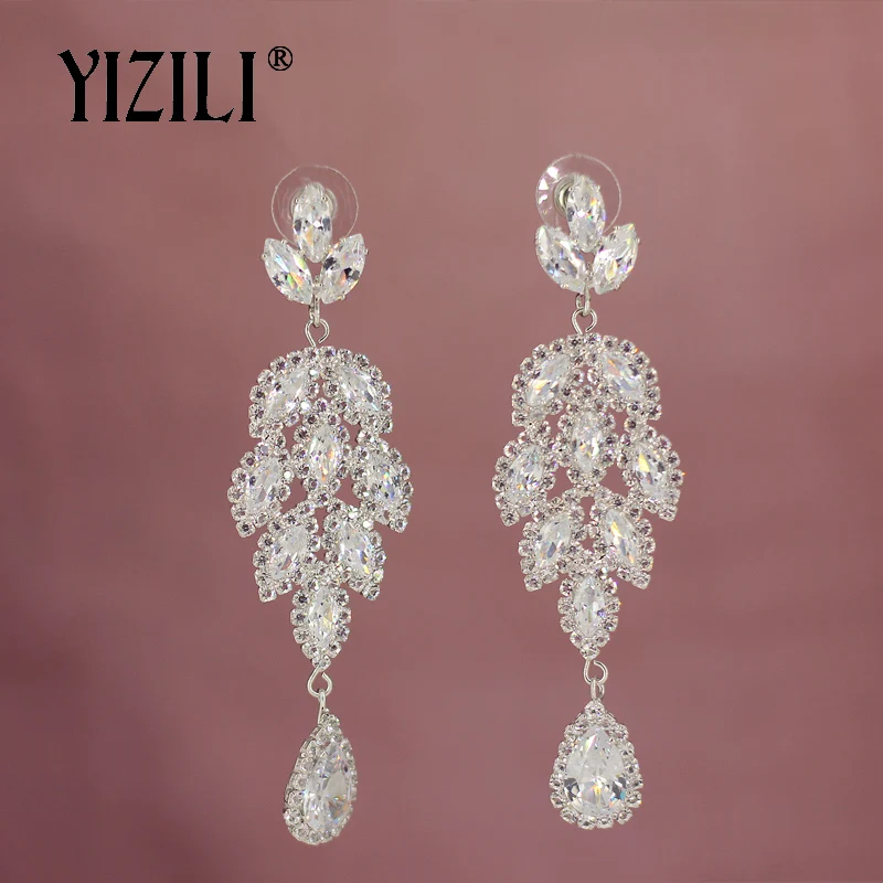 YIZILI, роскошные длинные серьги для женщин, подвески, серьги-капли, блестящие стразы, модные женские свадебные ювелирные изделия, подарок,, E060