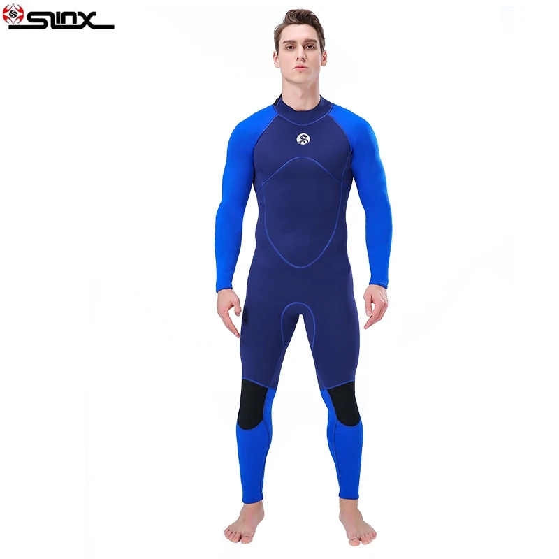 SLINX для мужчин 3 мм неопрен водолазный костюм эластичный с длинным рукавом подводной охоты костюм полу герметичный Surf Гидрокостюмы оборудовать - Цвет: Blue