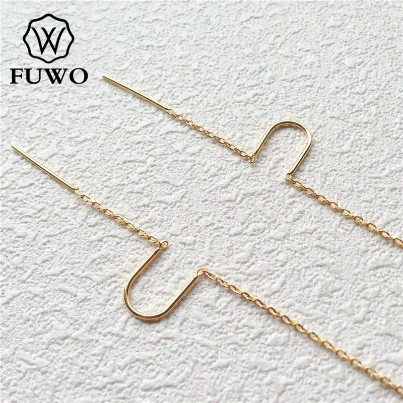 FUWO 24k Gold Color Plated Brass Threader Earrings High Quality Earrings Jewelry Accessories For DIY Making B006 55*8mm