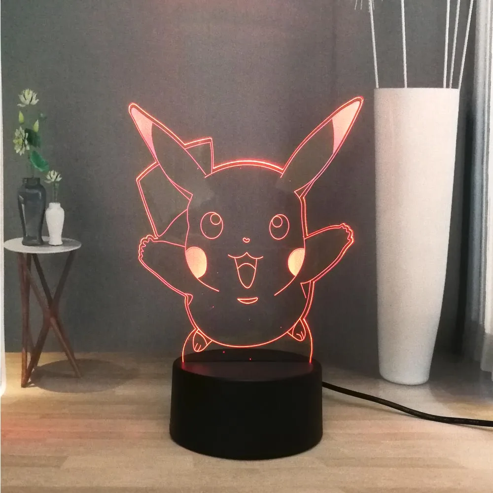 3D светодиодный ночник с покемоном, Милый Пикачу, сказочные эльфы, USB переключатель, разноцветный прикроватный светильник, декоративный детский праздничный подарок, Прямая поставка