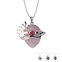 pink quartz fox mask tear drop necklaces pendants healing crystal opal aventurine tiger eye vintage necklace party gift