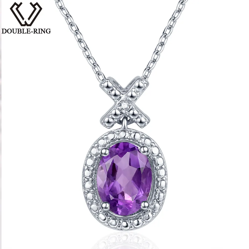 DOUBLE R 1.2ct Аметист натуральный камень кулон для женщин серебро 925 Овальный