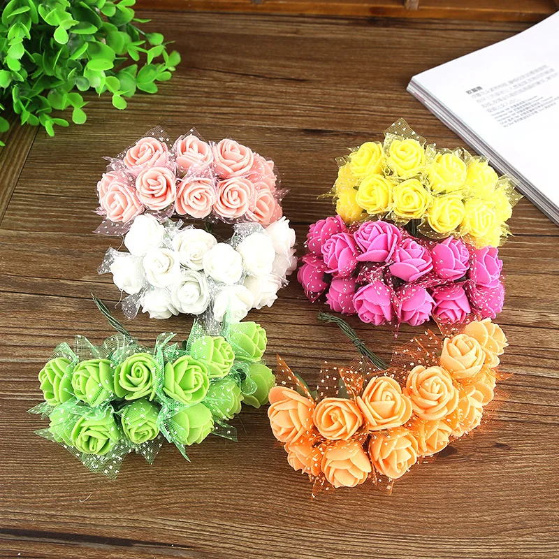 

2.2cm head PE rose PE Foam mini flower With yarn Bouquet artificial rose Home Bouquet Wedding Party Craft Decor DIY (144pcs/lot)