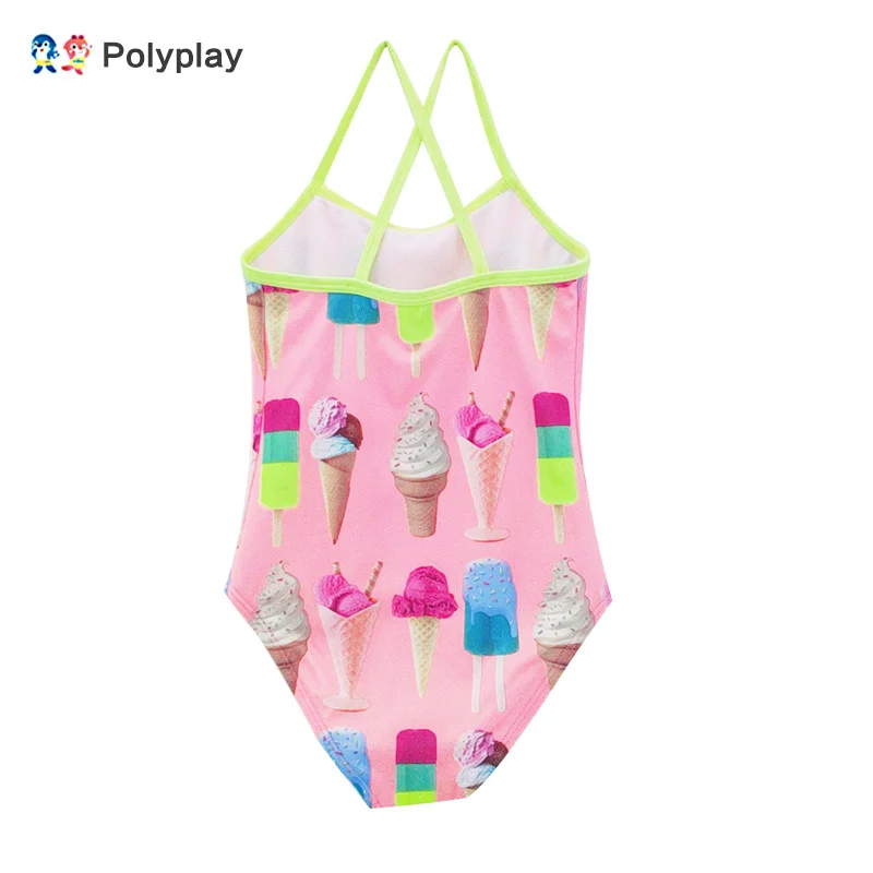 Новый Цельный купальник для девочек с принтом мороженого милый треугольный
