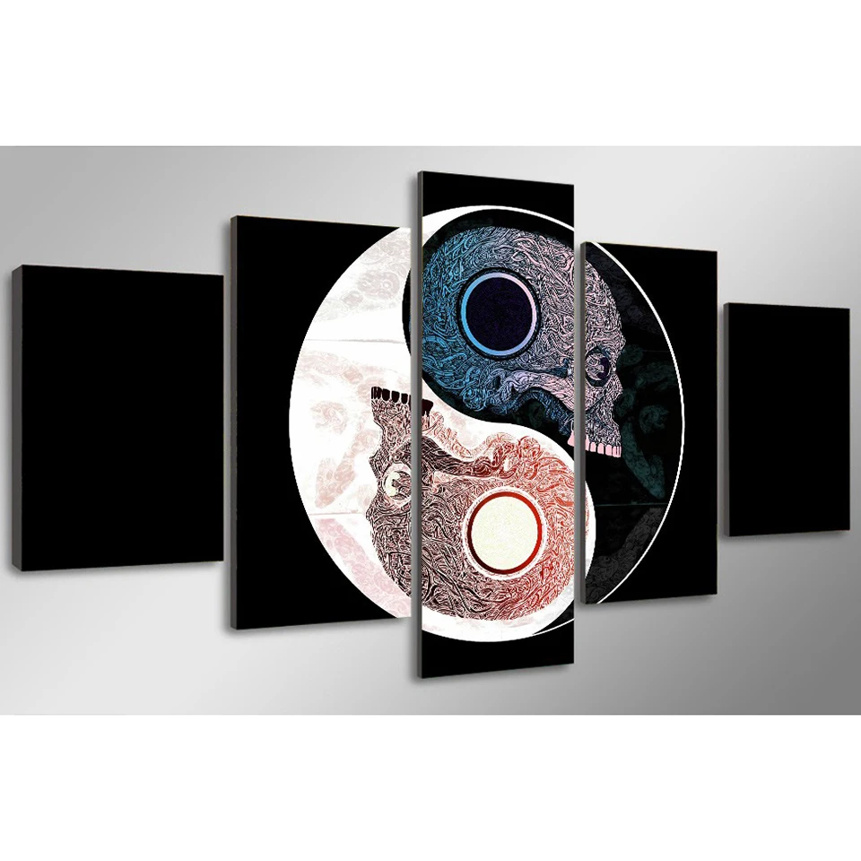Рамка для гостиной HD печатная настенная живопись 5 панелей Tai Chi Yin-Yang символ