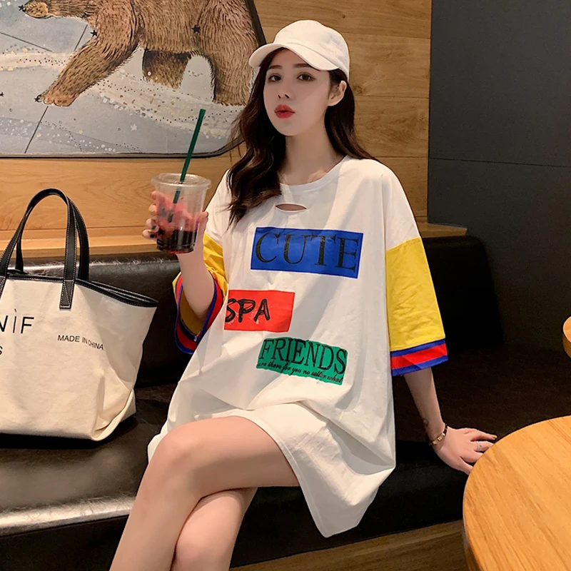 Женская футболка с короткими рукавами Cec свободная удлиненная в Корейском стиле