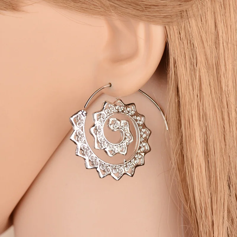 MissCyCy Punk Style Alloy Swirl Hoop Earrings For Women Gypsy Indian Tribal Ethnic Boho Jewelry Gift Drop Shopping | Украшения и