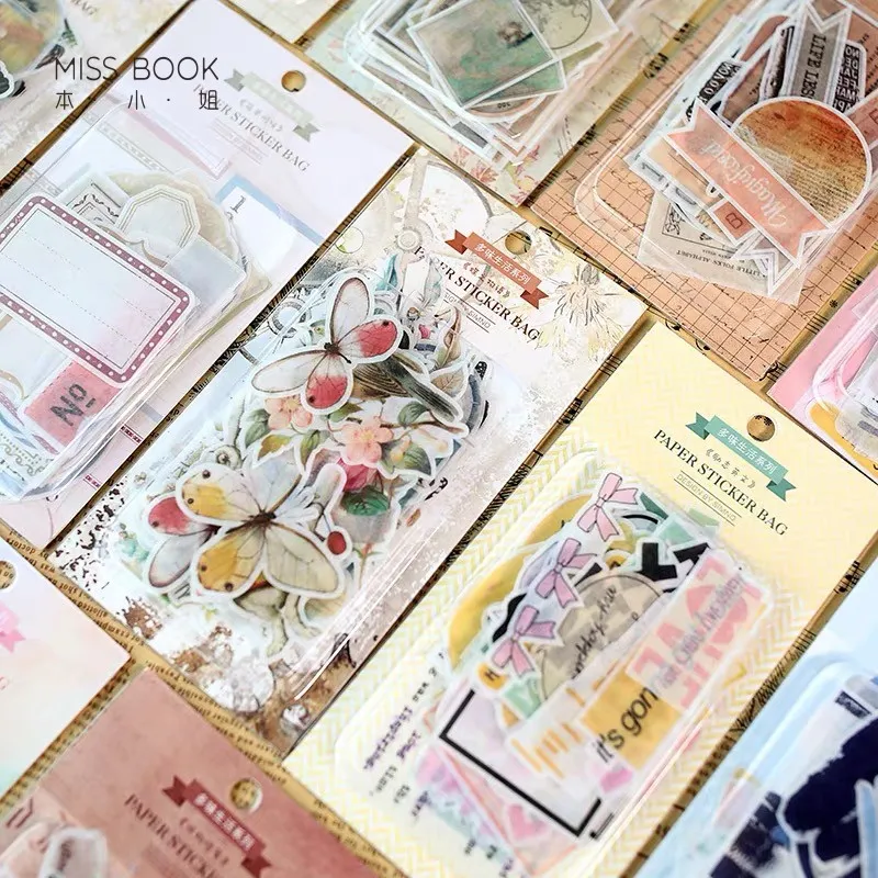 60pcs/pack Retro Map Plants Paper Sticker Decoration DIY Ablum Diary Scrapbooking Label Stickers checkered kraft feather map flowers lines retro plant old letters background sticker diy ablum diary scrapbooking label sticker