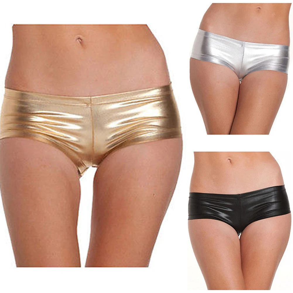 Push up Bikini Bottom Brazilian Swimwear Women PU Leather Panties Sexy Briefs Solid Swimsuit Two-Piece Separates Underwear