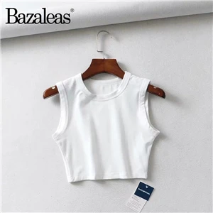 W10 white Bazaleas винтажные базовые Хлопковые женские укороченные топы, модный топ на бретелях в стиле панк, женская камзол, сексуальный укороченный Тонкий Топ, Прямая поставка - Цвет: W10 white