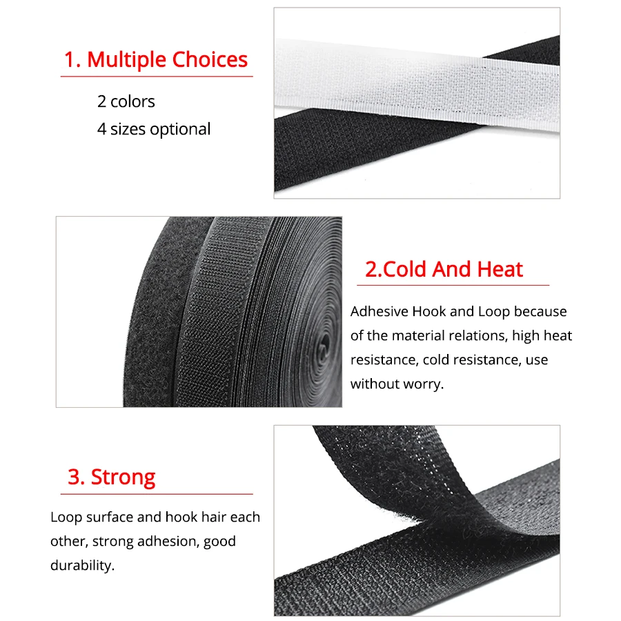 Самоклеющаяся лента на липучках 25 метров черный и белый цвета с крепкими