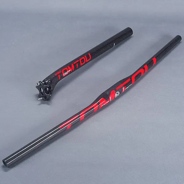 TomTou 3K Carbon Mount велосипедные комплекты для руля MTB горизонтальные рули руля и назад 25 градусов Подседельный штырь глянцевый красный-TS2T47 - Цвет: Flat bar Saetpost