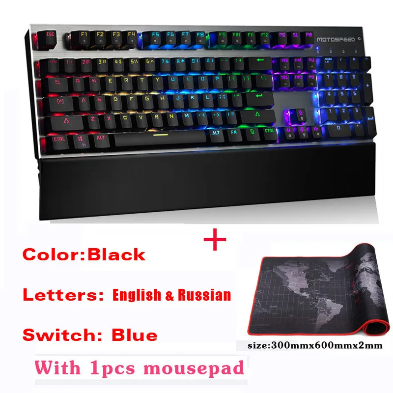 Оригинальная механическая клавиатура CK108, 104 клавиш, RGB переключатель, игровая Проводная klavye, светодиодный, с подсветкой, teclado для геймера, компьютера, overwatch dota - Цвет: Russian ver.mousepad