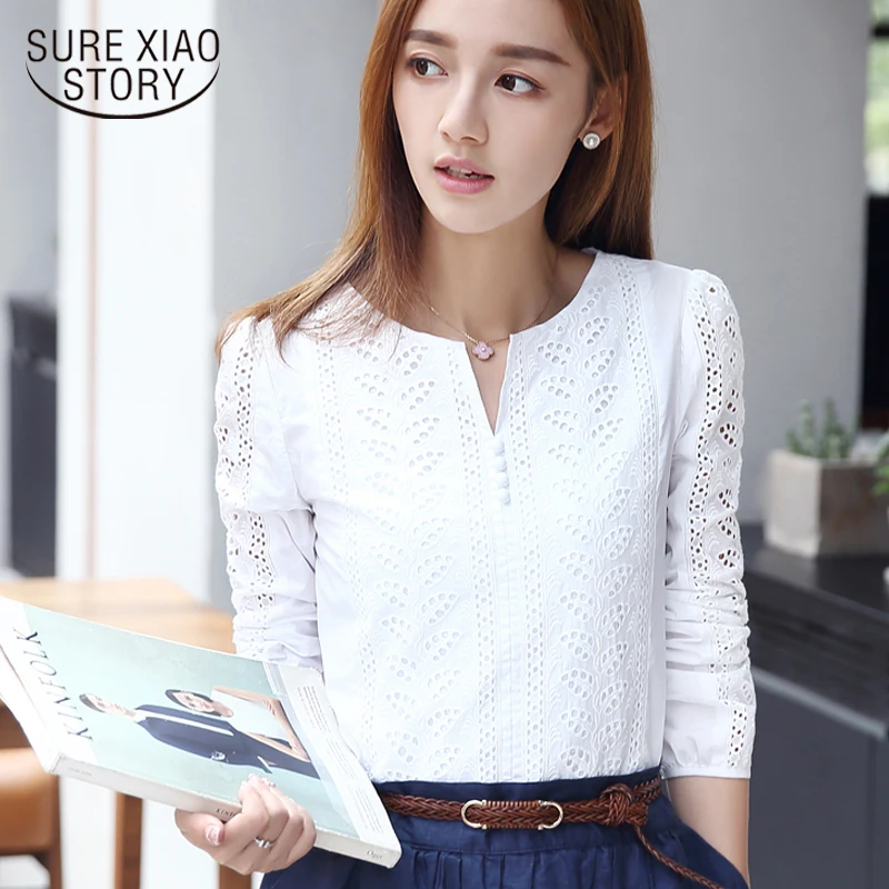 2018 Весна Новая мода v образным вырезом Белый Женская одежда Длинные рукава